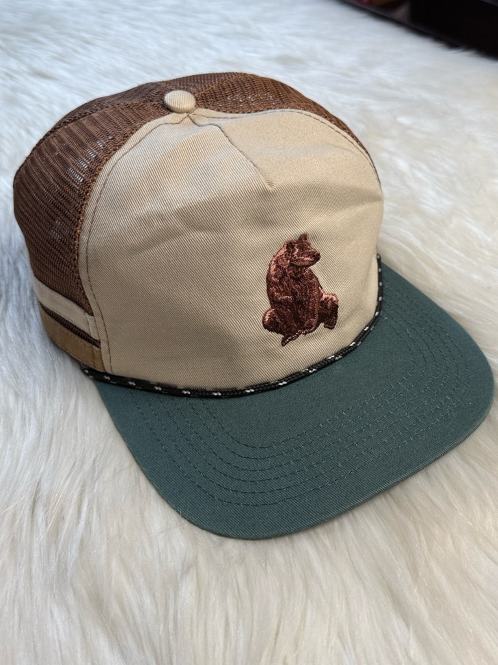 Vintage Inspired Brown Bear Mesh Spacecraft Trucker Hat